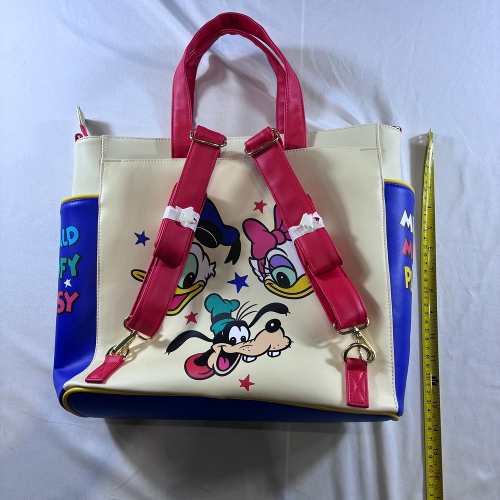 Disney Loungefly Mickey and Friends Sensational Six Tote Backpack Cream Blue Red - Picture 5 of 8